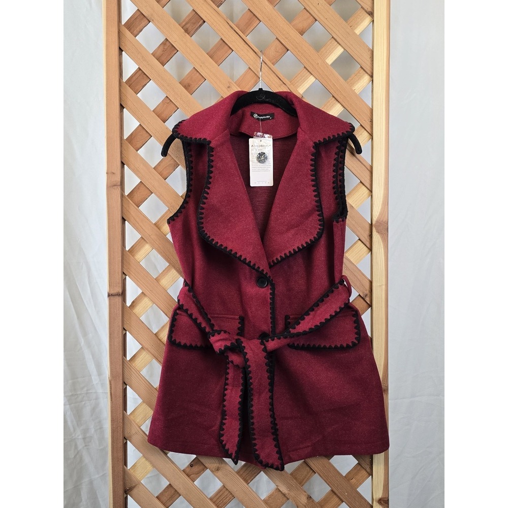 NWT PrettyGarden Women's Tweed Vest Jacket - Sleeveless Burgundy - Size S